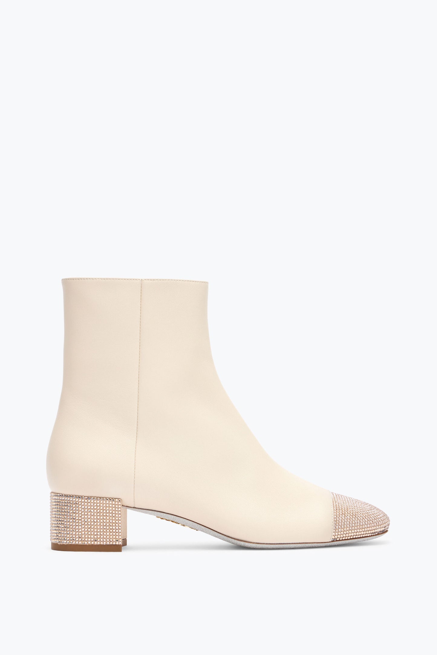 BONNIE ANKLE BOOT IN IVORY LEATHER AND GOLD CRYSTALS 40