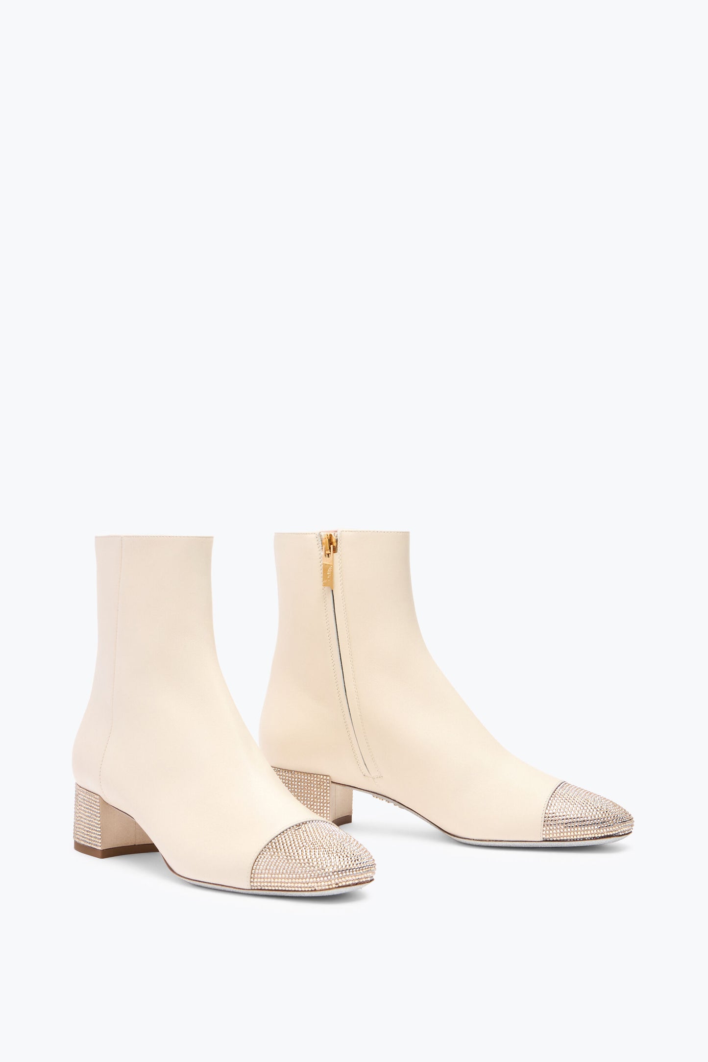 BONNIE ANKLE BOOT IN IVORY LEATHER AND GOLD CRYSTALS 40