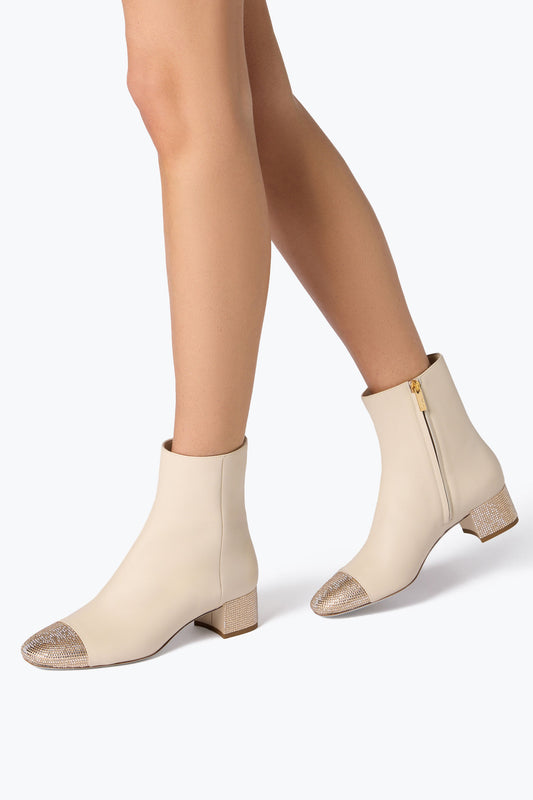 BONNIE ANKLE BOOT IN IVORY LEATHER AND GOLD CRYSTALS 40