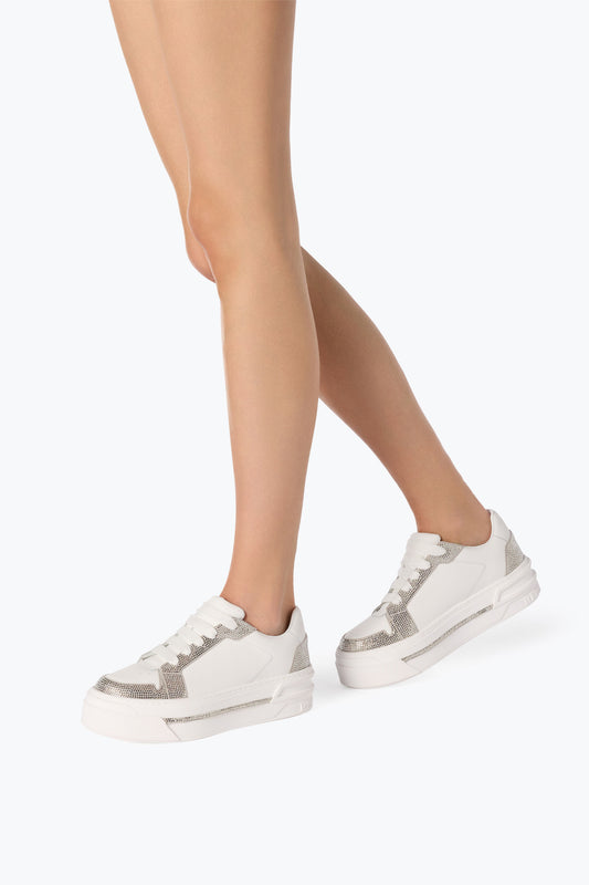 SNEAKER XTRA WHITE-SILVER WITH CRYSTALS 50